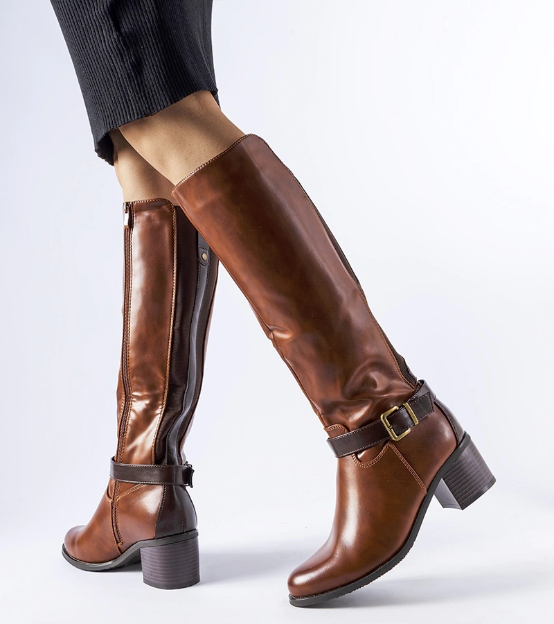 Cizme maro cu catarama decorativa Ernest