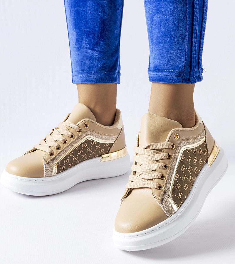 Pantofi cu platformă de culoare bej Leo, înfrumusețați cu sclipici