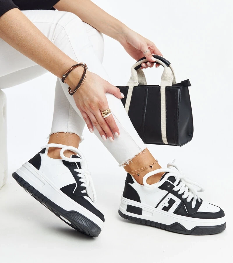 Adidași alb-negru pe talpă groasă Galit