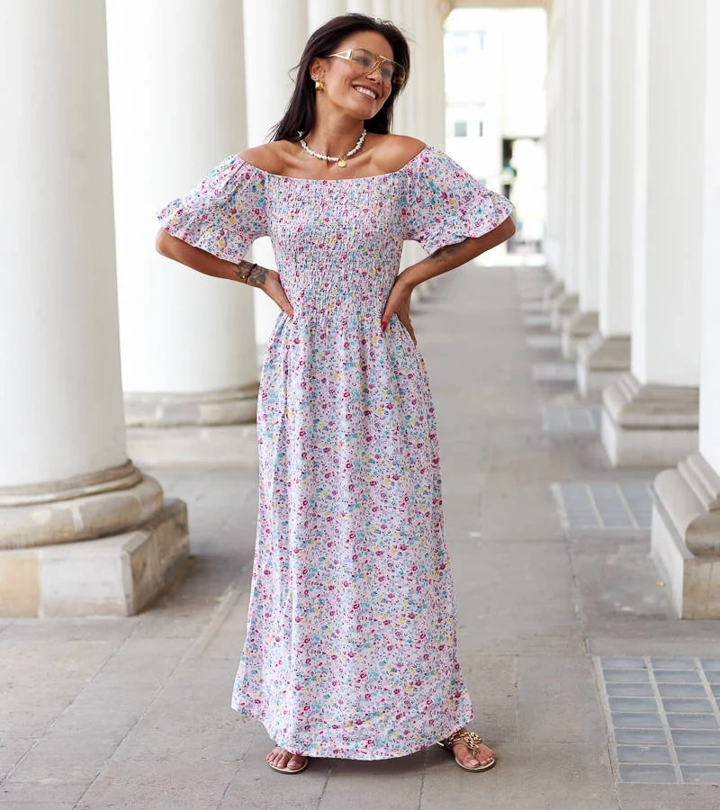 Rochie maxi cu flori roz de Calabrese