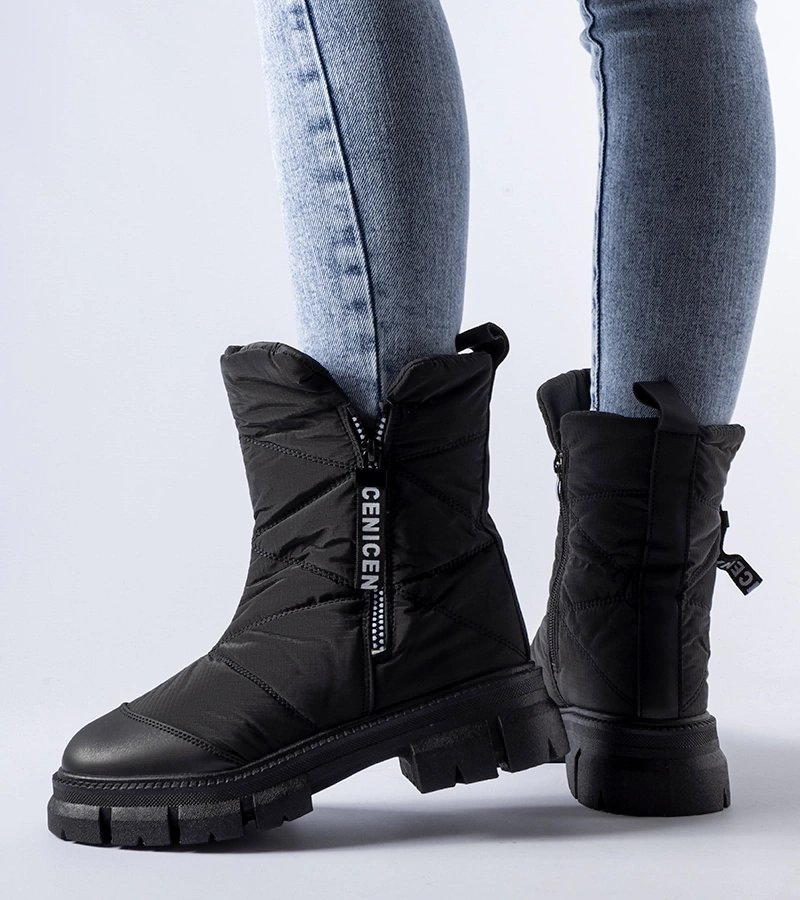 Bocanci de zăpadă căptușiți și căptușiți cu puf negru Antonina