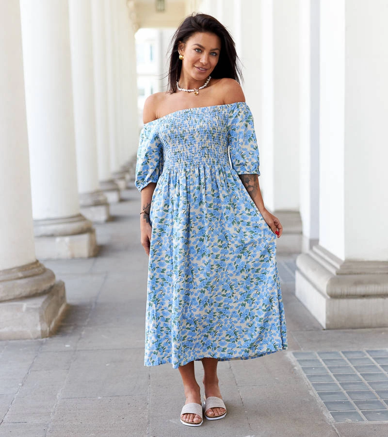 Rochie midi cu flori albastre Cocci