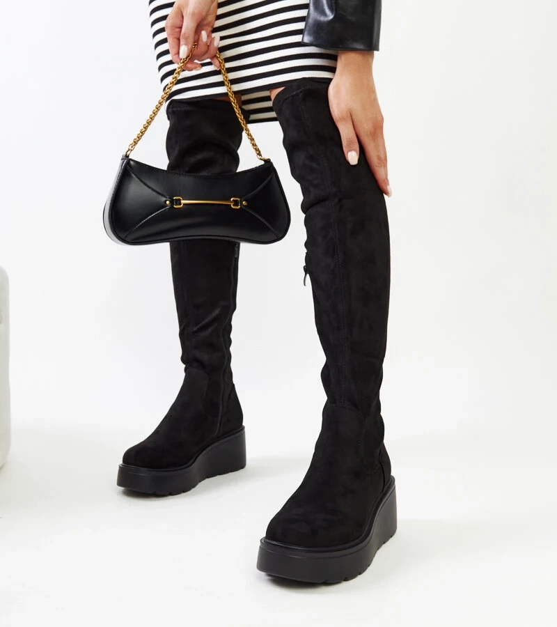 Cizme lungi negre cu platforma Nafeesa