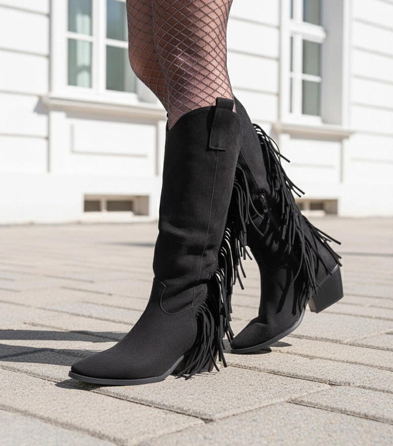 Cizme cowboy negre decorate cu franjuri Misa