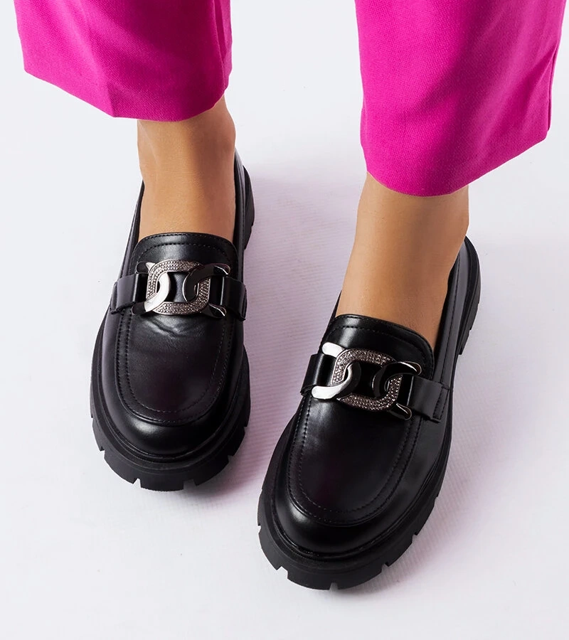 Mocasini negri eleganți cu zirconiu Mories