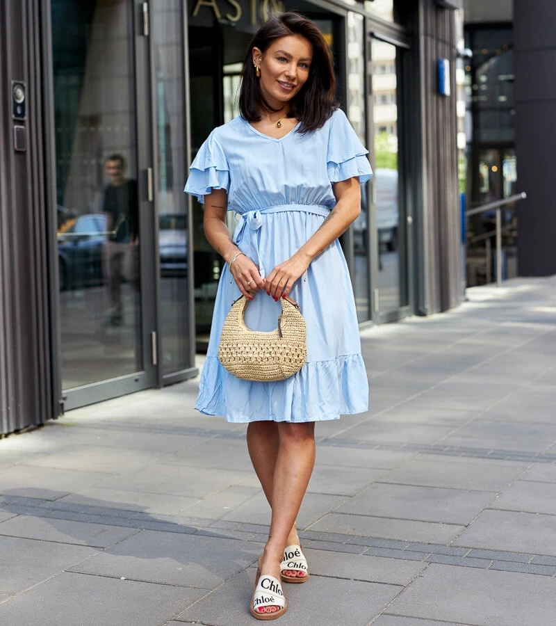 Rochie midi albastră cu curea Sagasa