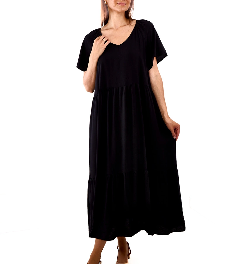 Rochie maxi neagra cu croi lejer Mamelia