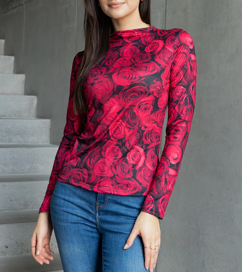 Bluză roșie decorată cu imprimeu Amaya