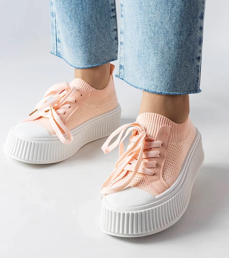 Adidași cu platformă din material textil roz Mallus