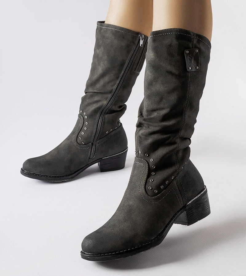 Cizme cowboy gri căptușite pe toc Lignod