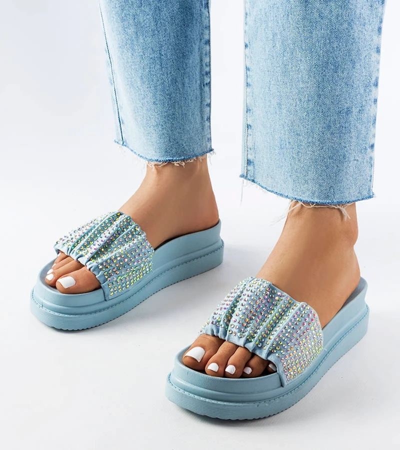 Șlapi albaștri cu zirconii Franet