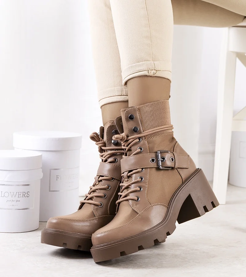 Cizme trapper cu toc maro Messina