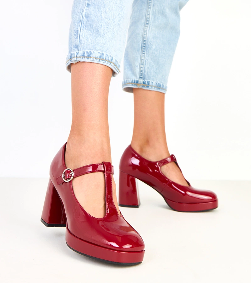 Pantofi bordo cu toc și închidere Adaoha