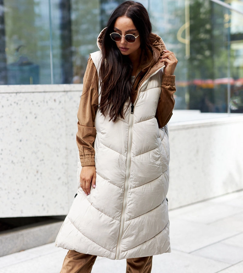 Jilet lung reversibil maro și alb Simona