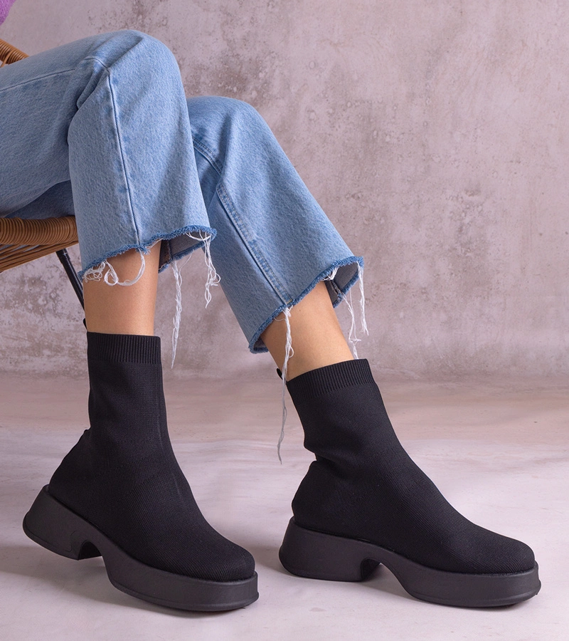 Botine negre cu guler elastic Evel