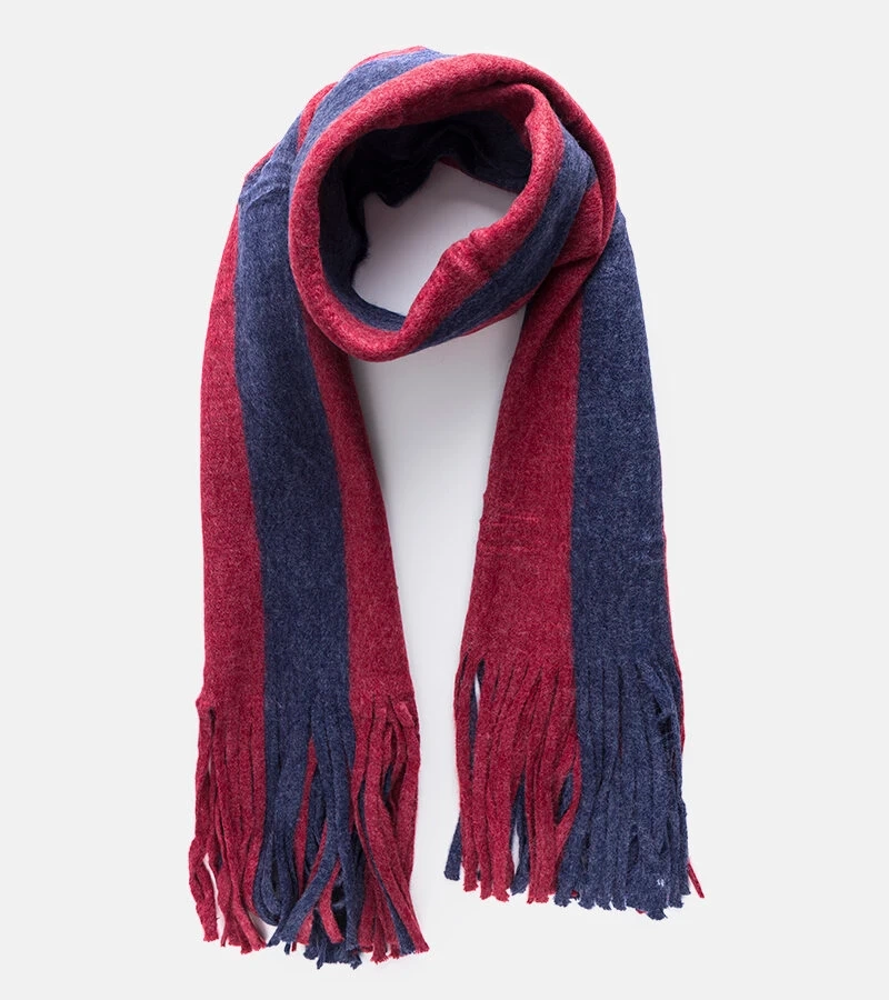 Eșarfă cu franjuri negre și roșii de Lana