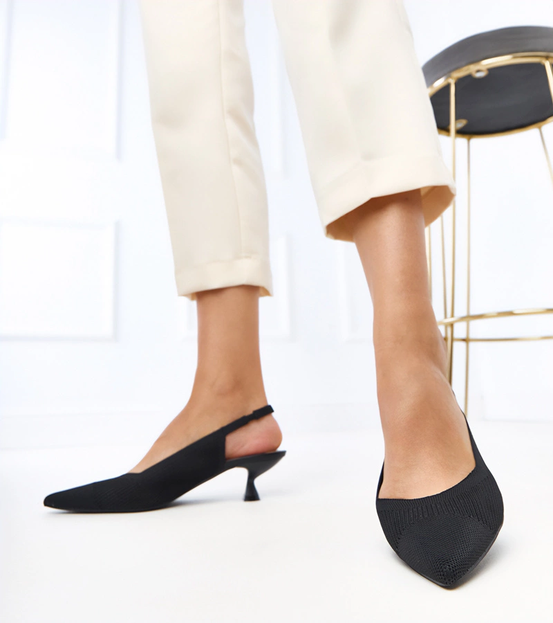 Pantofi din material textil negri cu toc mic Cassie