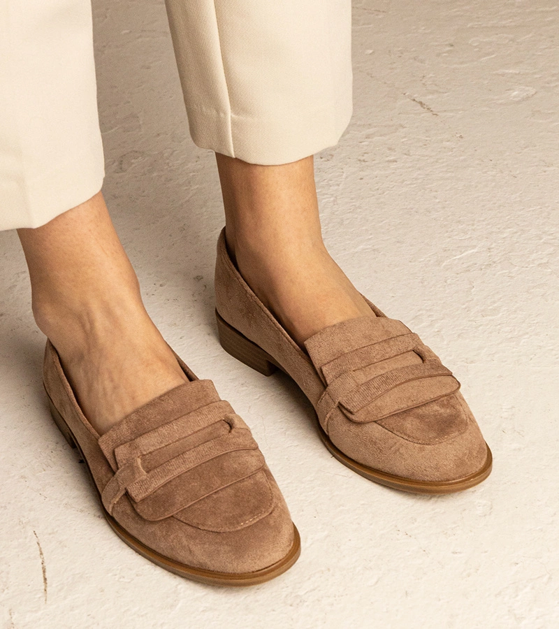 Mocasini clasici de damă maro din piele ecologică întoarsă Laiza