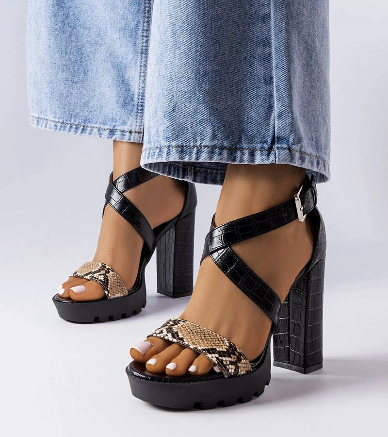 Sandale Trépanier maro cu imprimeu din piele de șarpe