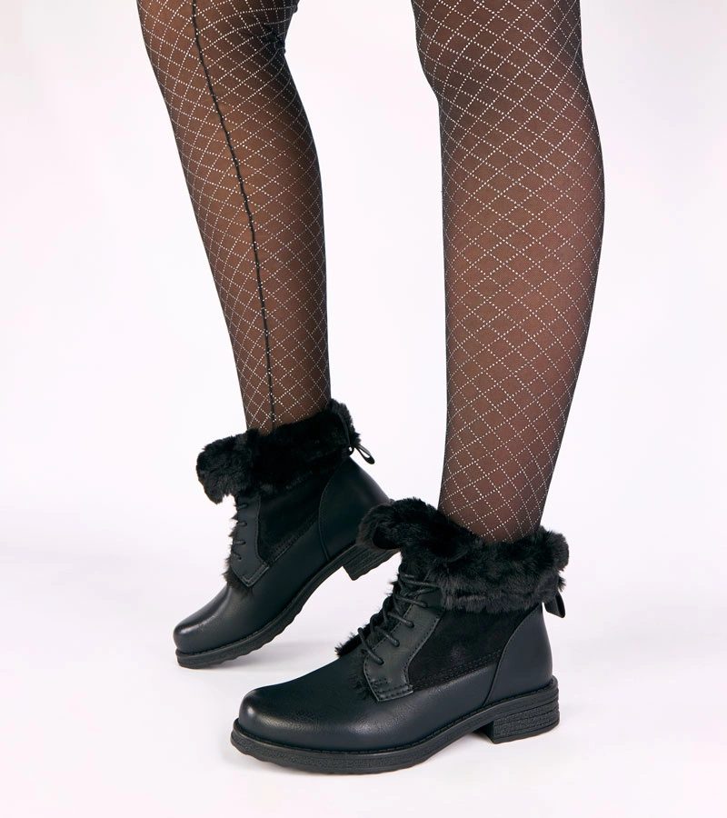 Ghete negre îmblănite cu șireturi Joyca