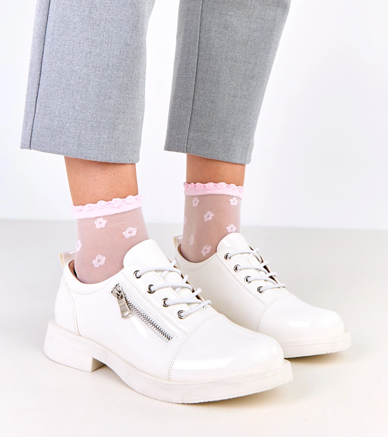 Pantofi damă albi lăcuiți Diamante