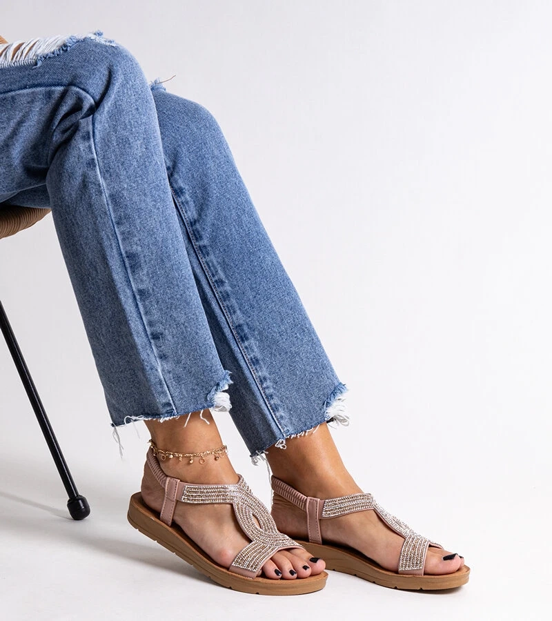 Sandale roz decorate cu zirconii Michalina