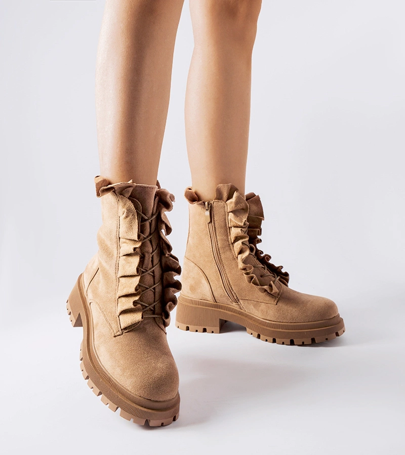 Botine bej cu volane din piele ecologică Sterpito