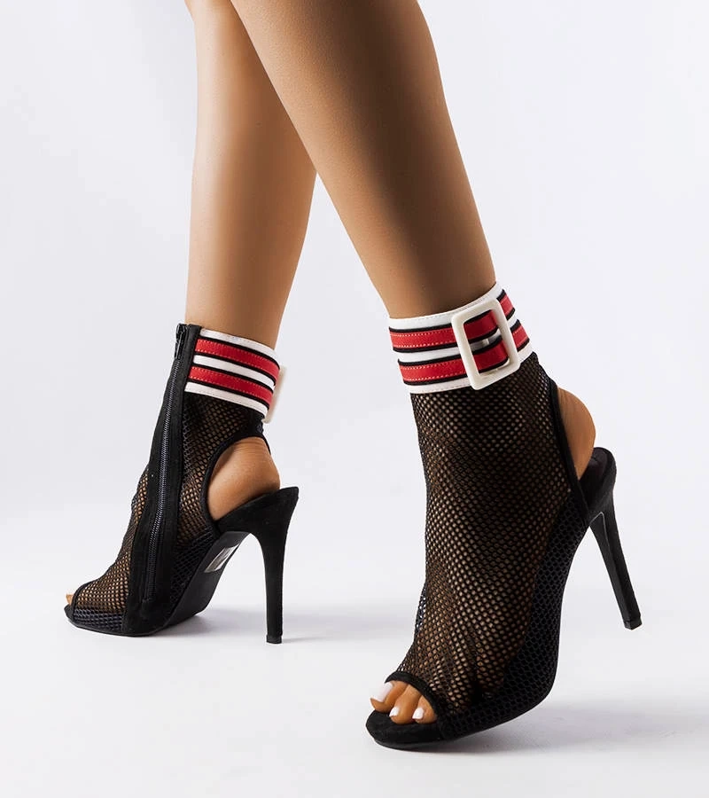 Pantofi stiletto negri cu partea superioară din plasă de Glo