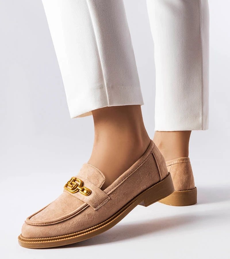 Mocasini eleganți bej cu ornament Ouellet