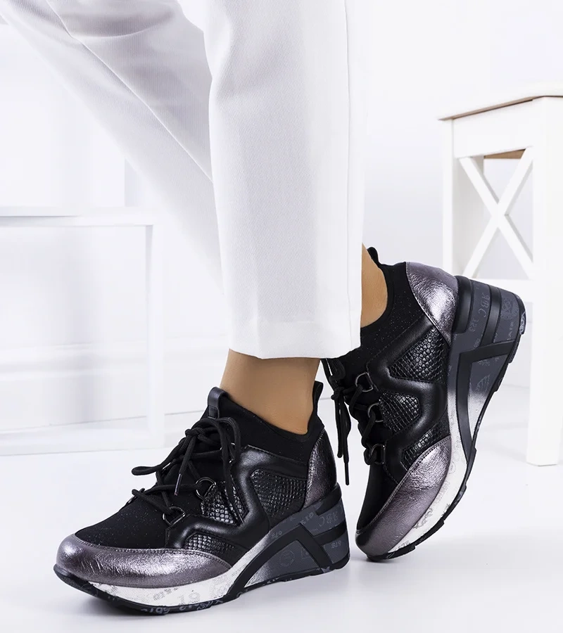 Bluflon adidași negri metalizați pe platforme