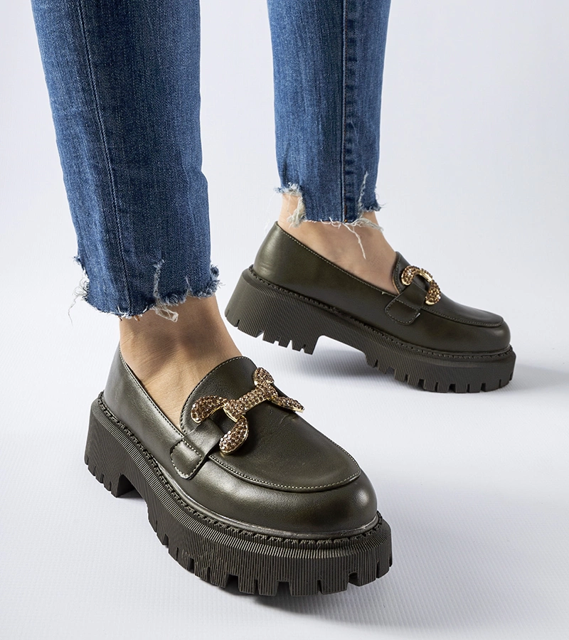 Mocasini verzi decorati cu zirconii Uzzone