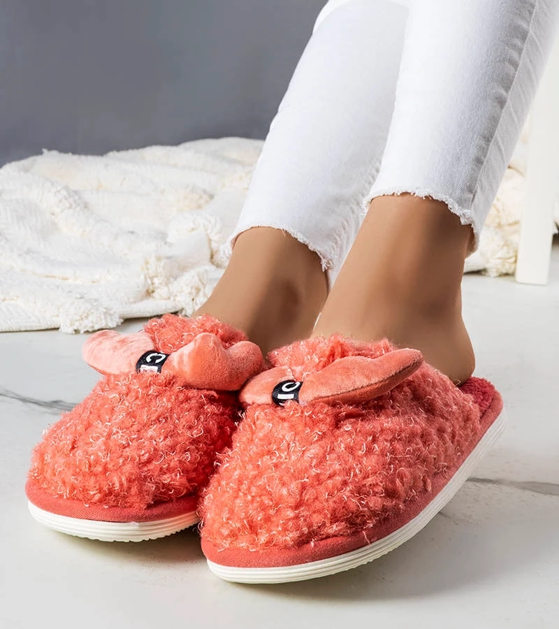 Papuci roz închis din blană artificială Rosny