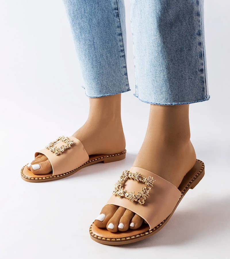 Flip-flops bej cu ornament Miriama
