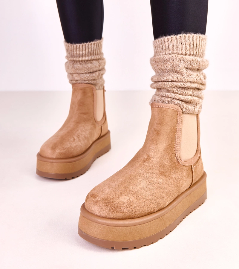 Ghete de zăpadă joase bej închis cu inserție elastică Nancey