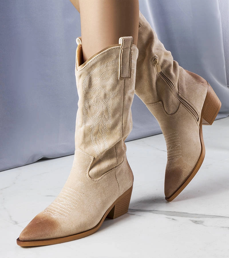 Cizme de cowboy din piele ecologică bej Routhier