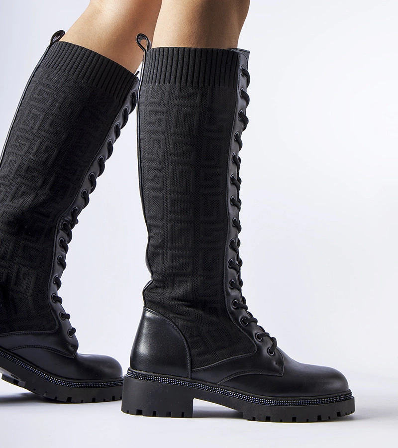 Cizme negre cu șosete și cirkonii Pierina