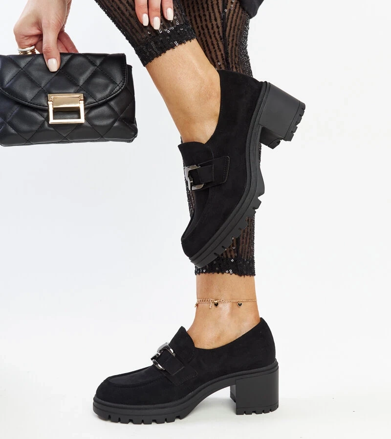 Pantofi negri semi-casuali cu inserție de piele Vinceza