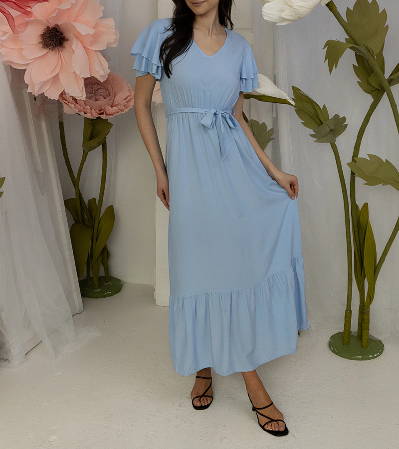 Rochie maxi albastră cu mâneci scurte Akina