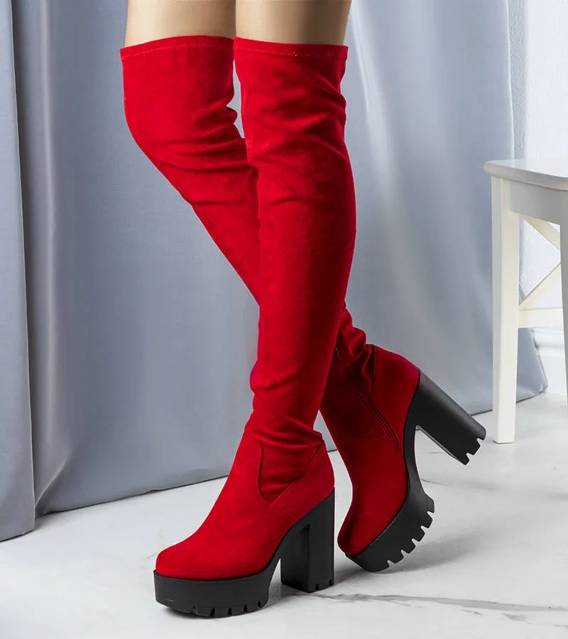 Cizme înalte Byron din piele de căprioară roșie