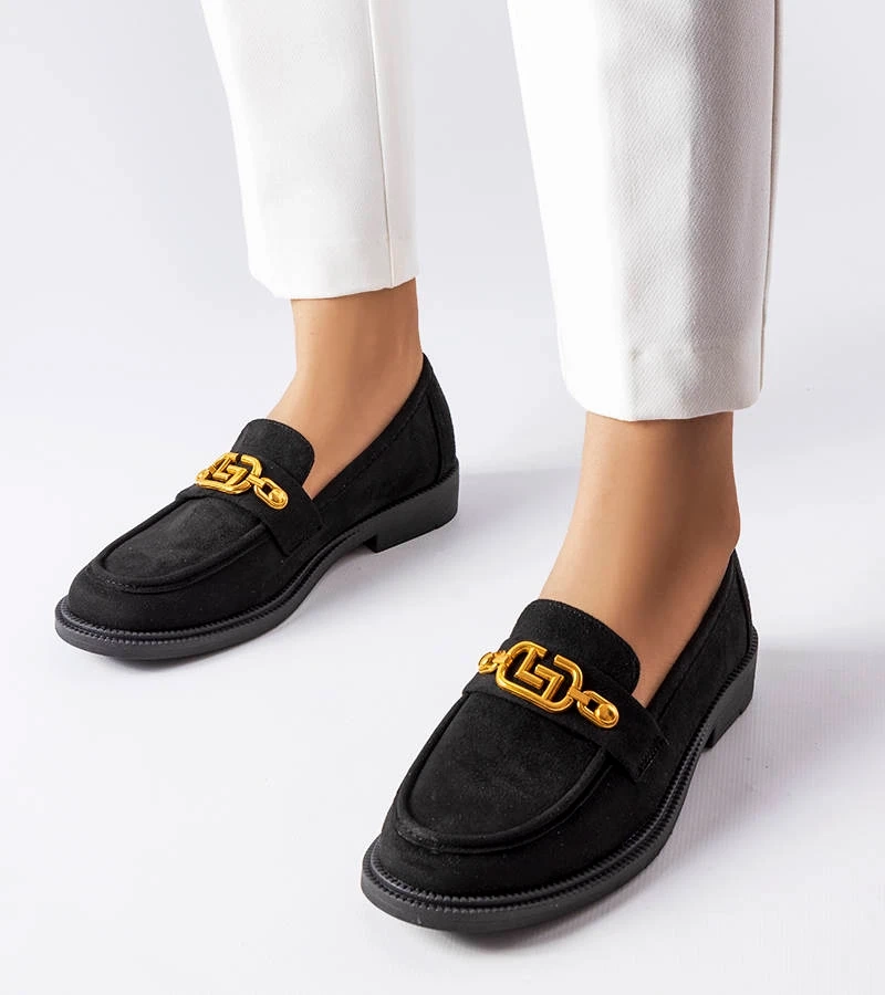 Mocasini eleganți negri cu ornament Ouellet