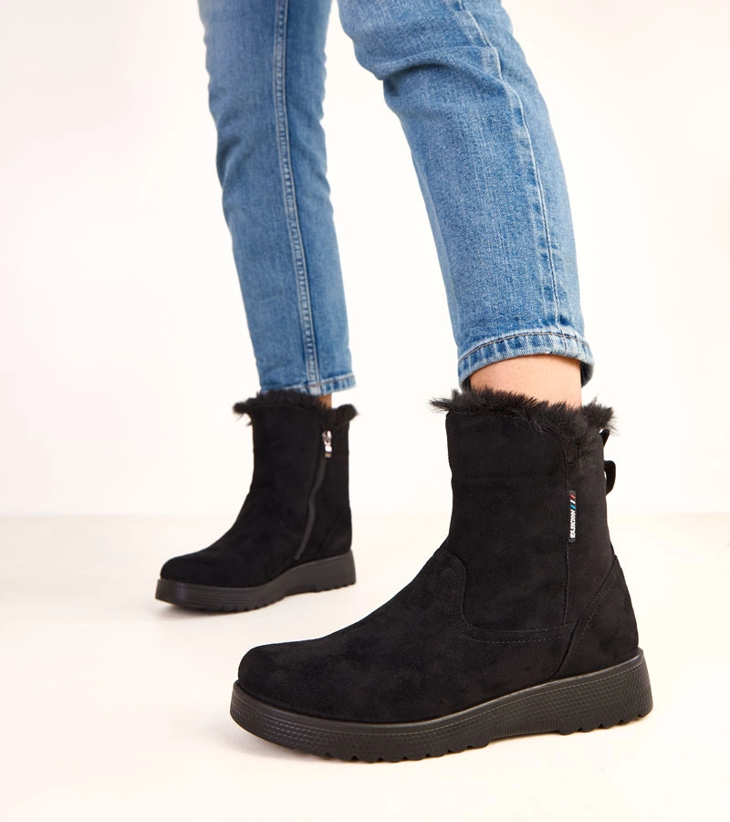 Botine negre de damă îmblănite din piele ecologică Breyra