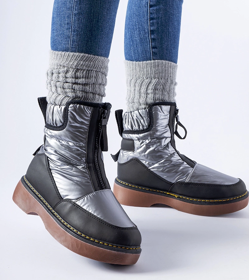 Cizme de iarnă căptușite gri cu fermoar Callisto