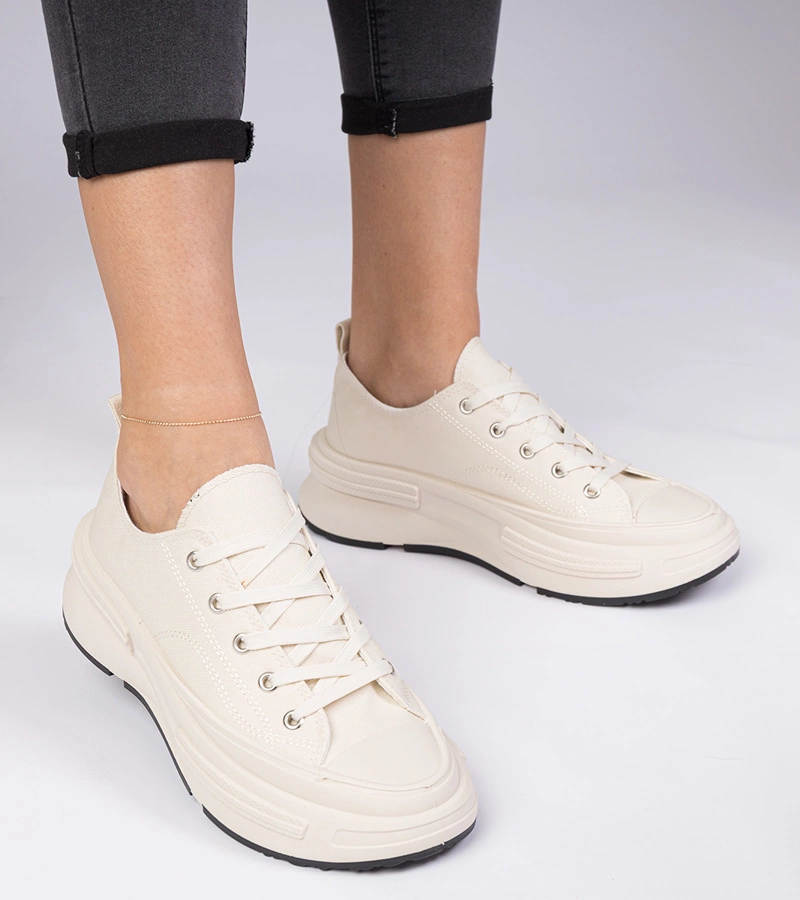 Adidași bej pentru femei din material Katerin