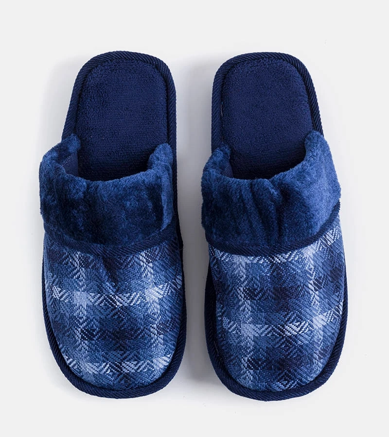 Papuci de casă Mirem de culoare albastru marin pentru bărbați