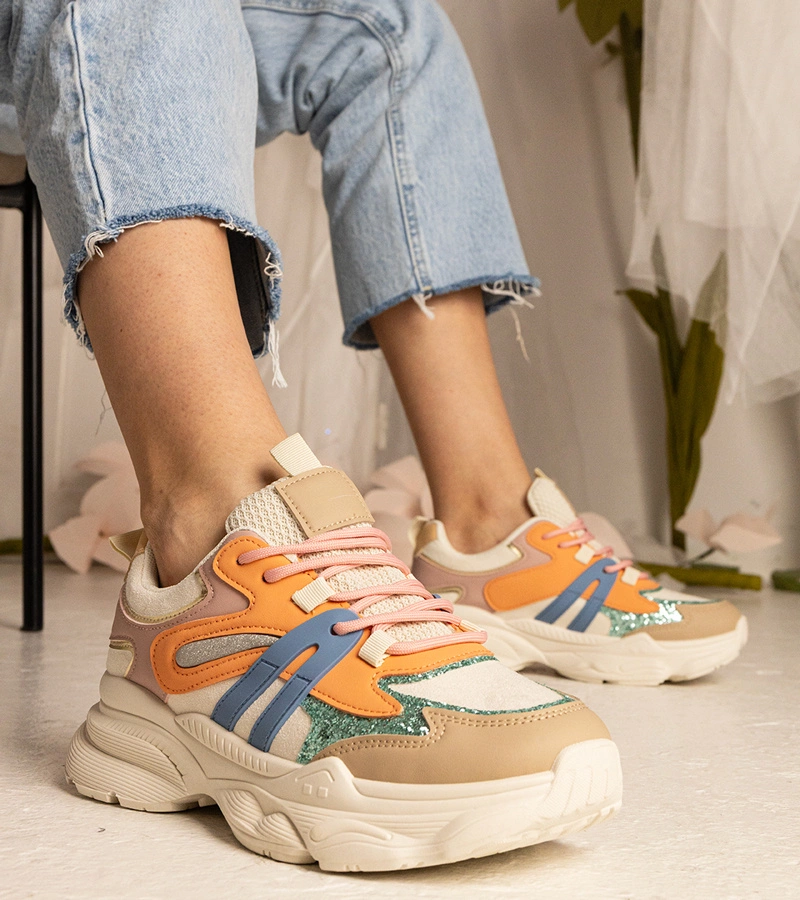 Adidași sportivi de damă portocalii cu sclipici Maleda