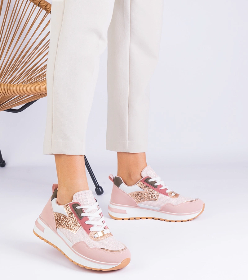 Adidași roz cu platformă decorați cu sclipici Sonata