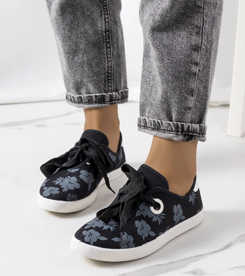 Pantofi de sport negri cu flori Hurstie