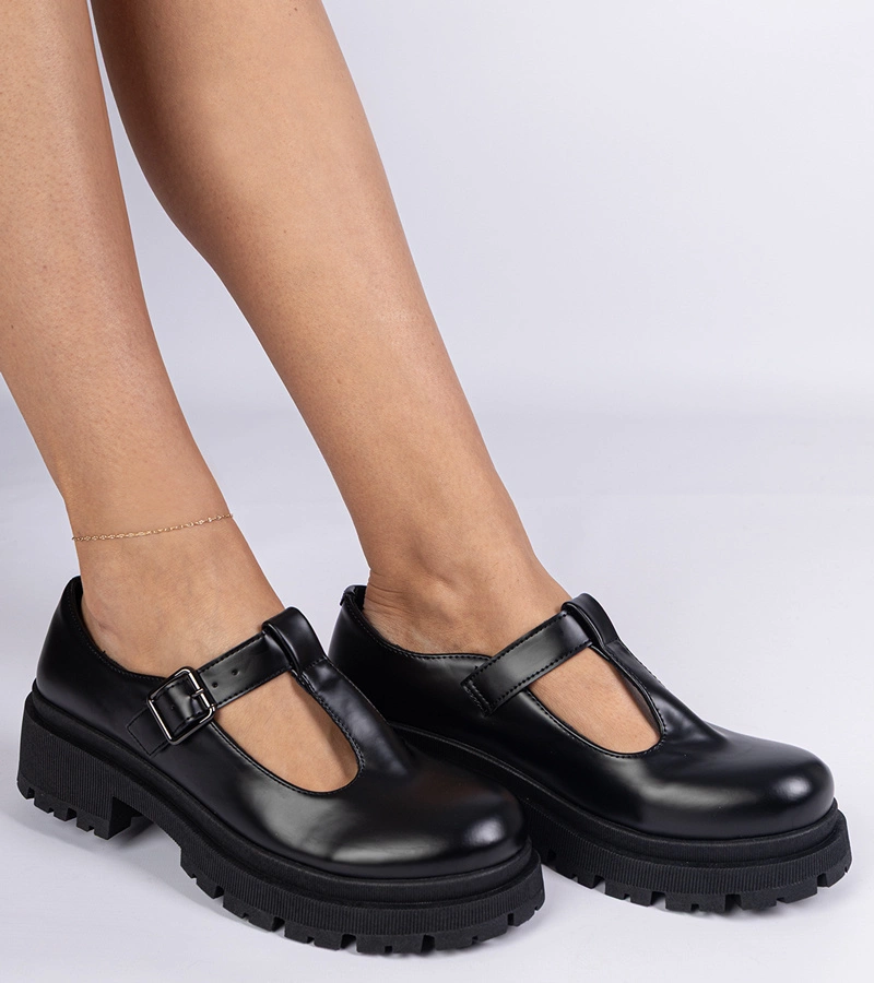 Pantofi negri pe platformă din piele ecologică Nella