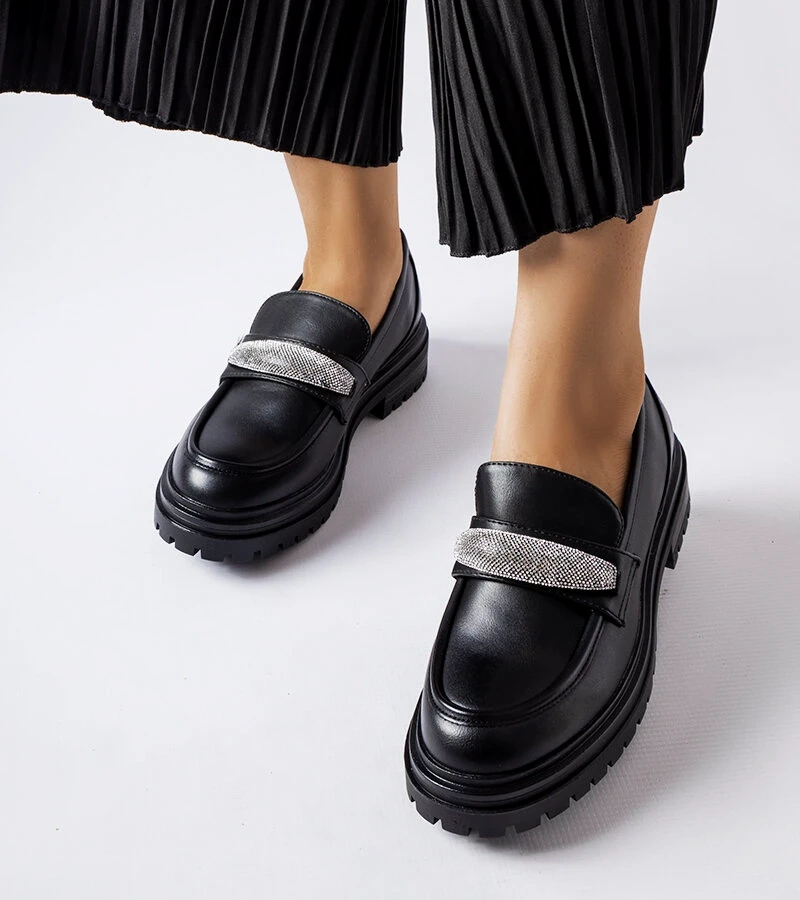 Mocasini negri cu zirconii Hartford.