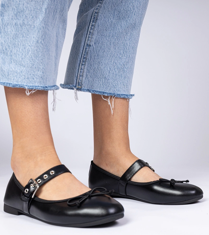 Balerini negri de damă cu fundiță Mansy